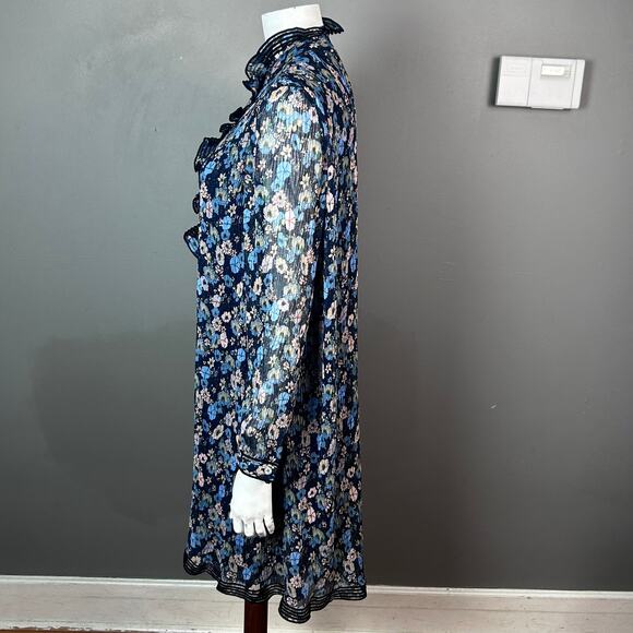 Tory Burch dress size 2 midi floral lagenlook ruffle sheer mock neck feminine - Picture 5 of 16